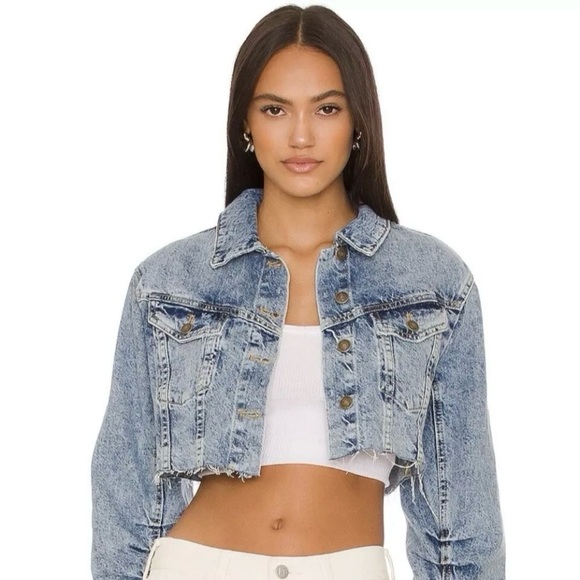 We The Free Ollie Femme Cropped Denim Trucker Jacket Preppy Women’s Cropped M - Picture 2 of 13